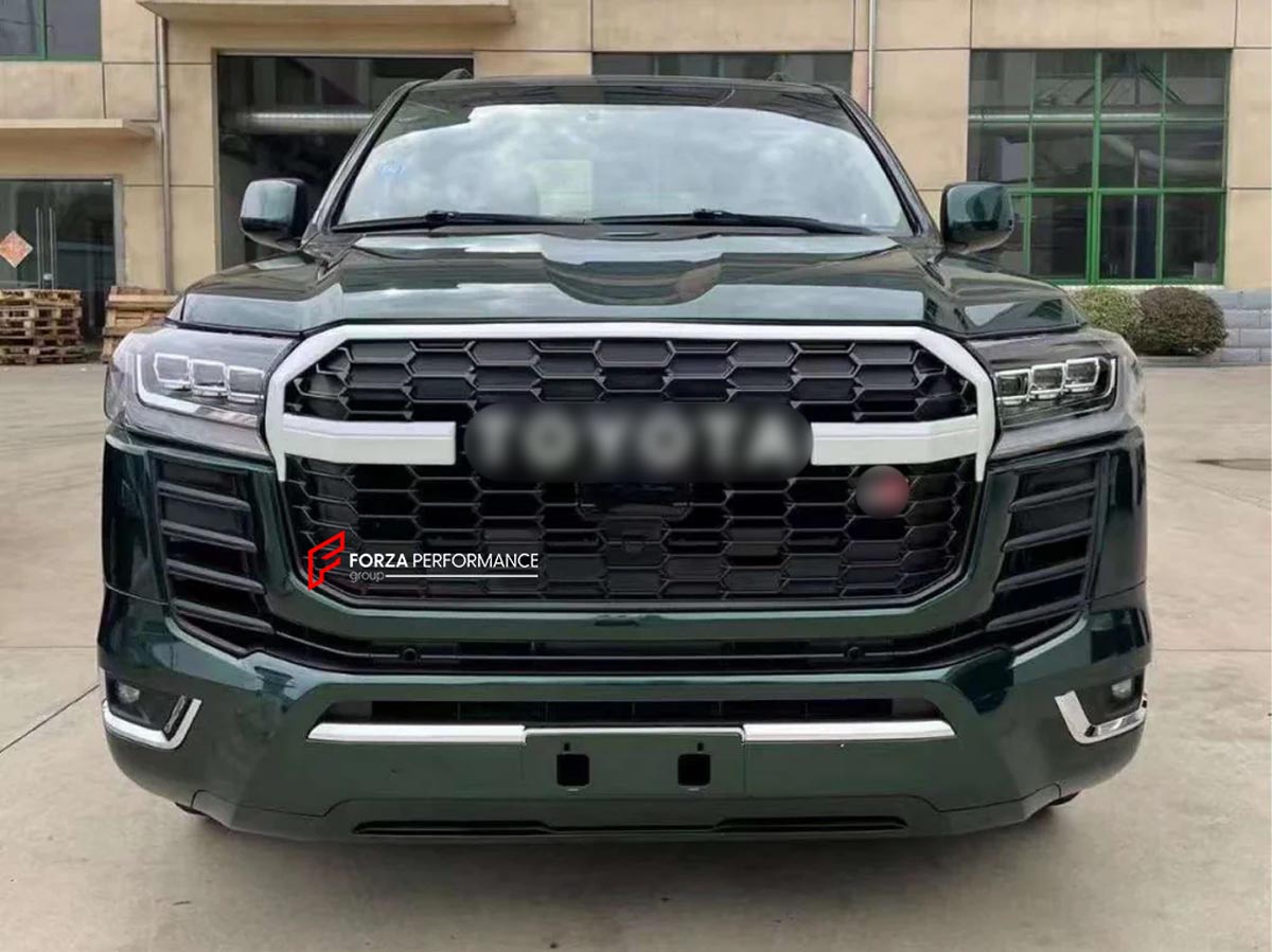 Toyota Land Cruiser 200 body kit convert to LC 300 GR Style model

Set includes:

Front bumper
Front headlights
Front grille
Hood
Side fenders flares
Rear lights
Rear bumper
Rear trunk lid
Material: FRP fiberglass

Note: Professional installation is required.