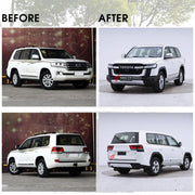 Toyota Land Cruiser 200 body kit convert to LC 300 GR Style model

Set includes:

Front bumper
Front headlights
Front grille
Hood
Side fenders flares
Rear lights
Rear bumper
Rear trunk lid
Material: FRP fiberglass

Note: Professional installation is required.