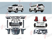 CONVERSION UPGRADE FACELIFT OLD TO NEW BODY KIT for Toyota Land Cruiser Prado 150 2009 - 2016 to Land Cruiser Prado 150 Facelift 2017 - 2024
Set includes:

Front Bumper Assembly
Front Grille
Headlights
Hood Bonnet
Front Fenders
Side Skirts
Tail Lights
Rear Bumper Assembly
Material: Plastic

NOTE: Professional installation is required.