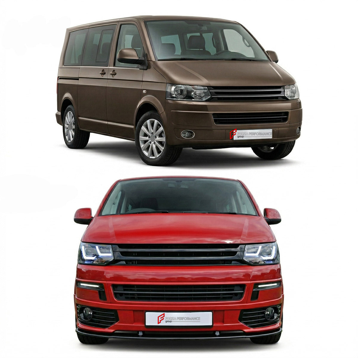 CONVERSION UPGRADE FACELIFT OLD TO NEW BODY KIT for Volkswagen Multivan T5.1 Facelift 2010 - 2015 to Transporter T5.1 Facelift 2010 - 2015
Set includes:

Front Lip
Front Bumper
Side Skirts
Rear Diffuser
Rear Bumper
Material: Plastic

NOTE: Professional installation is required.