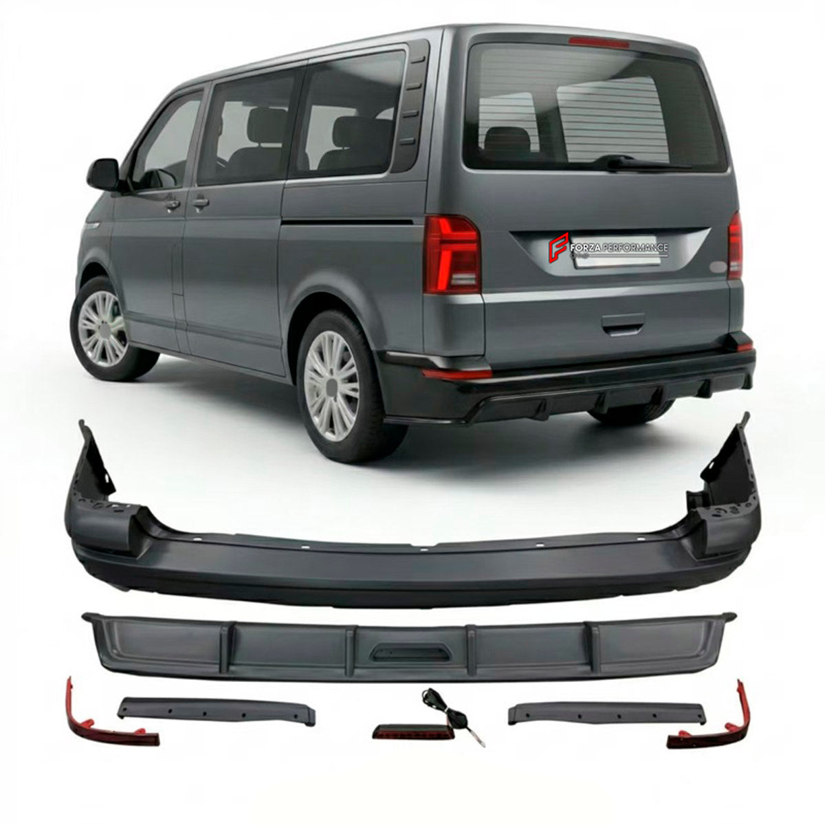 CONVERSION UPGRADE FACELIFT OLD TO NEW BODY KIT for Volkswagen Multivan T5.1 Facelift 2010 - 2015 to Transporter T5.1 Facelift 2010 - 2015
Set includes:

Front Lip
Front Bumper
Side Skirts
Rear Diffuser
Rear Bumper
Material: Plastic

NOTE: Professional installation is required.