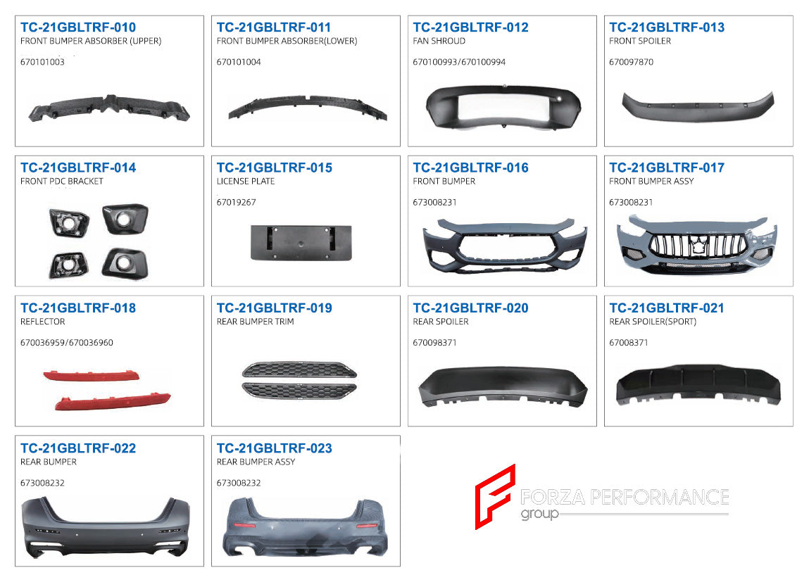 CONVERSION BODY KIT MASERATI GHIBLI M157 2013 - 2020 to M157 FACELIFT 2020+


Set includes:
Front Bumper Assembly
Front Grille
Headlights
Rear Spoiler
Rear Bumper Assembly
Rear Diffuser
Tail Lights

Material: Plastic

NOTE: Professional installation is required.