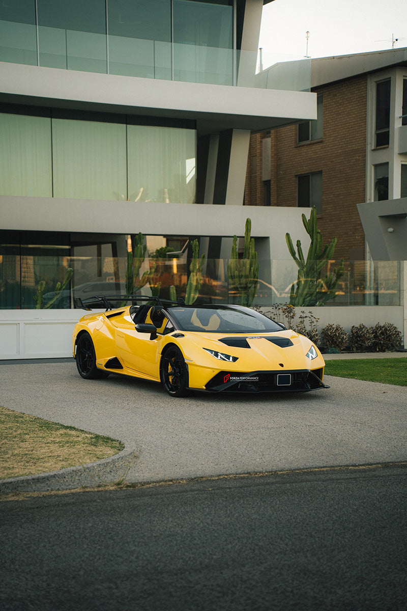 CONVERSION CARBON BODY KIT for LAMBORGHINI HURACAN LP580 LP610 LP640 SPYDER 2016 - 2019 upgrade to HURACAN STO LP 640

Set includes:
Front Lip
Front Bumper
Front Trunk with Air Inlets
Front Hood / Bonnet
Front Fenders
Front Fender Air Vents
Side Skirts
Rear Quarter Panels
Rear Engine Lid

Rear Wing Spoiler
Rear Bumper
Rear Diffuser
Exhaus System


Material: Dry Carbon

NOTE:

Professional installation is required
Why “Contact Us for Pricing”?

We don’t display fixed prices because our goal is to offer you t