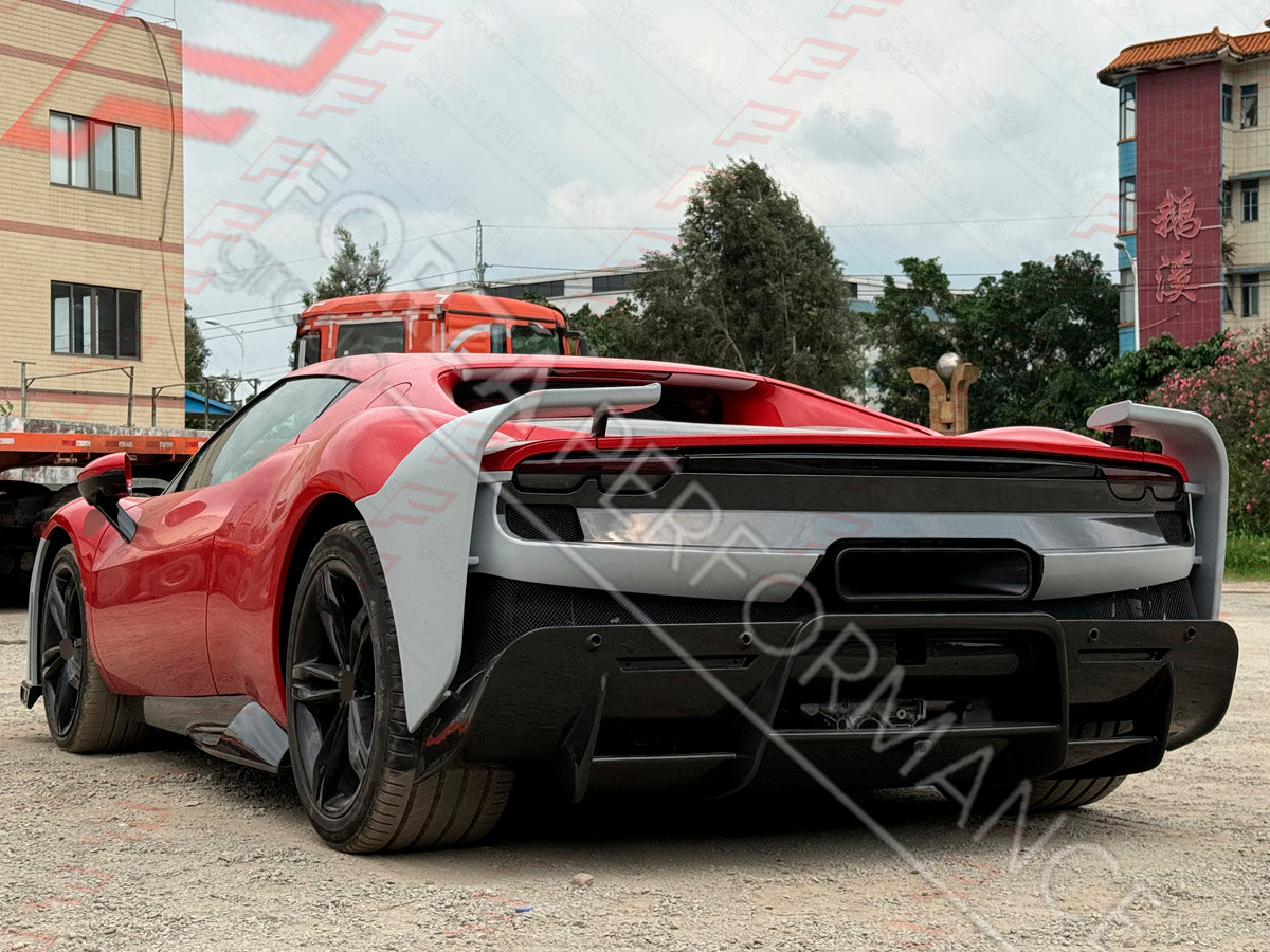 CONVERSION UPGRADE FACELIFT OLD TO NEW BODY KIT for Ferrari 296 GTS GTB 2022+ to FERRARI 296 SPECIALE 2025+
Set includes:

Front Lip
Front Bumper
Hood Bonnet
Side Skirts
Rear Bumper Assembly
Rear Diffuser
Material: Dry Carbon

NOTE: Professional installation is required.