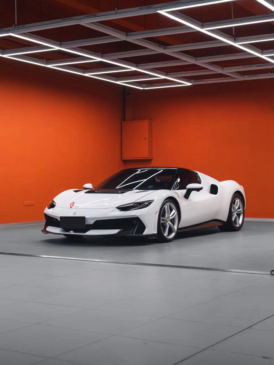 CONVERSION UPGRADE FACELIFT OLD TO NEW BODY KIT for Ferrari 296 GTS GTB 2022+ to FERRARI 296 SPECIALE 2025+
Set includes:

Front Lip
Front Bumper
Hood Bonnet
Side Skirts
Rear Bumper Assembly
Rear Diffuser
Material: Dry Carbon

NOTE: Professional installation is required.