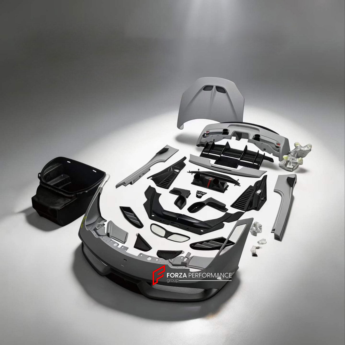 CONVERSION DRY CARBON BODY KIT for FERRARI 458 ITALIA 2009 - 2015 UPGRADE to 458 SPECIALE 2013 - 2016 FORZA PERFORMANCE custom fit Speciale Style

Set includes:
Front Bumper Assembly
Hood Bonnet
Door Sills
Side Skirts
Engine Bay Trim Covers
Air Intake Manifold
Rear Bumper Assembly
Rear Diffuser

Material: Dry Carbon

NOTE: Professional installation is required.