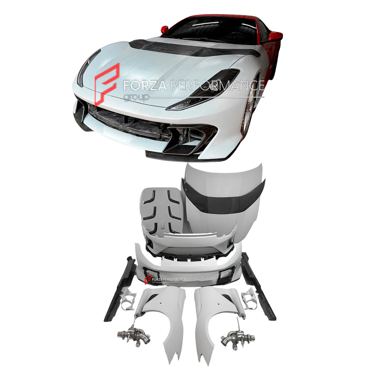 CONVERSION DRY CARBON BODY KIT for FERRARI 812 SUPERFAST upgrade to 812 COMPETIZIONE
Set includes:
Front Bumper
Hood / Bonnet
Front Fenders
Side Skirts
Rear Bumper
Rear Spoiler
Rear Trunk Cover
Rear Diffuser
Material: Dry Carbon Fiber