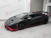 DRY CARBON BODY KIT for LAMBORGHINI HURACAN STO 2021 - 2024 FORZA PERFORMANCE custom fit STO Style

Set includes:
Front Bumper
Front Lip
Hood Bonnet
Front Fenders
Side Skirts
Rear Fenders with Air Intakes
Engine Cover
Rear Bumper
Rear Diffuser
Rear Wing Spoiler

Material: Dry Carbon

NOTE: Professional installation is required.