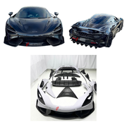 CONVERSION DRY CARBON BODY KIT for MCLAREN 720S COUPE 2017 - 2023 UPGRADE to 765LT 2020 - 2023

Set includes:
Front Lip
Front Bumper Assembly
Headlight Inserts
Front Fenders
Side Skirts
Rear Spoiler Wing
Engine Cover
Rear Diffuser
Exhaust System

Material: Dry Carbon

NOTE: Professional installation is required.
