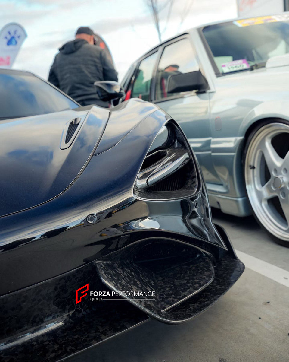 CONVERSION DRY CARBON BODY KIT for MCLAREN 720S COUPE 2017 - 2023 UPGRADE to 765LT 2020 - 2023

Set includes:
Front Lip
Front Bumper Assembly
Headlight Inserts
Front Fenders
Side Skirts
Rear Spoiler
Rear Spoiler Wing
Engine Cover
Rear Diffuser
Exhaust System

Material: Dry Carbon

NOTE: Professional installation is required.