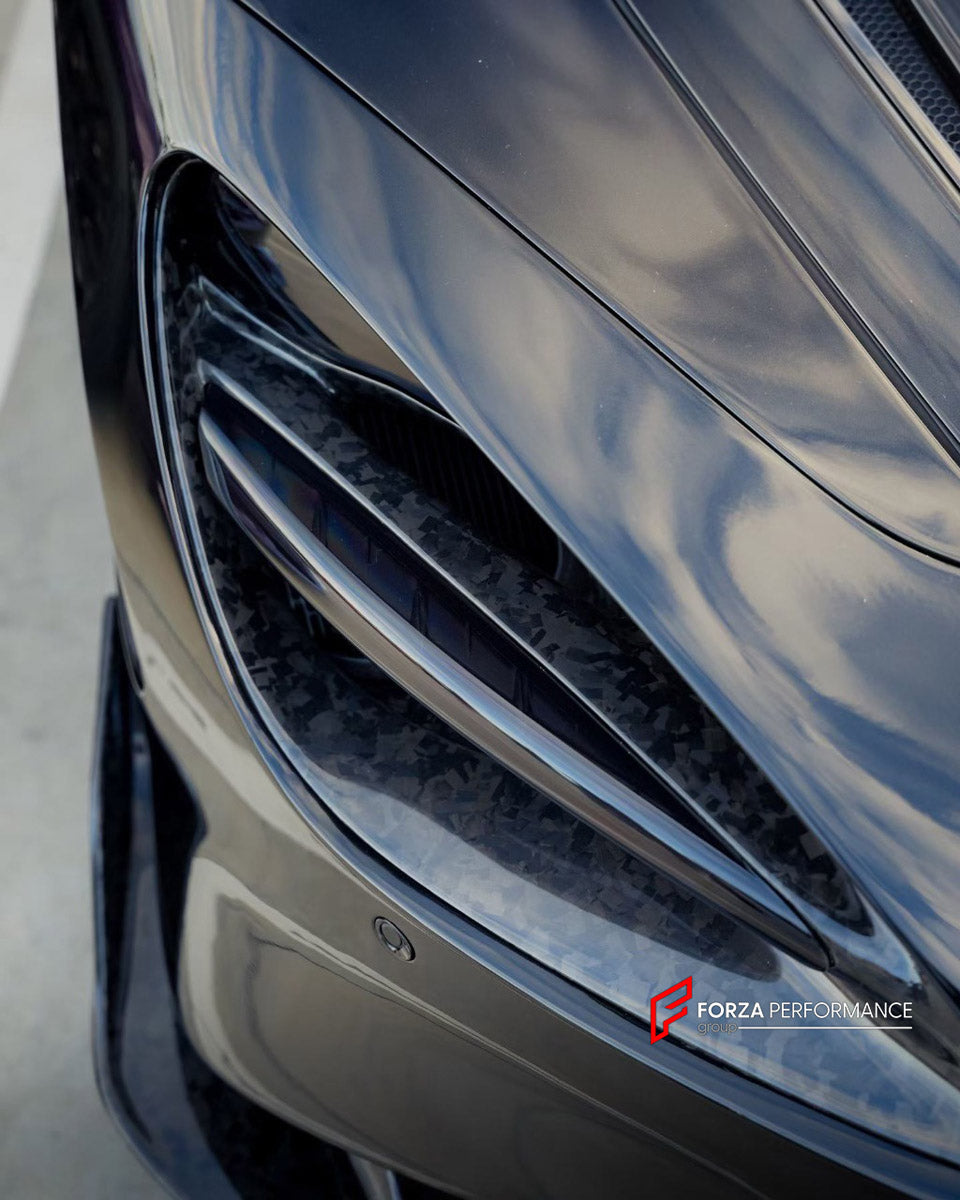 CONVERSION DRY CARBON BODY KIT for MCLAREN 720S COUPE 2017 - 2023 UPGRADE to 765LT 2020 - 2023

Set includes:
Front Lip
Front Bumper Assembly
Headlight Inserts
Front Fenders
Side Skirts
Rear Spoiler
Rear Spoiler Wing
Engine Cover
Rear Diffuser
Exhaust System

Material: Dry Carbon

NOTE: Professional installation is required.