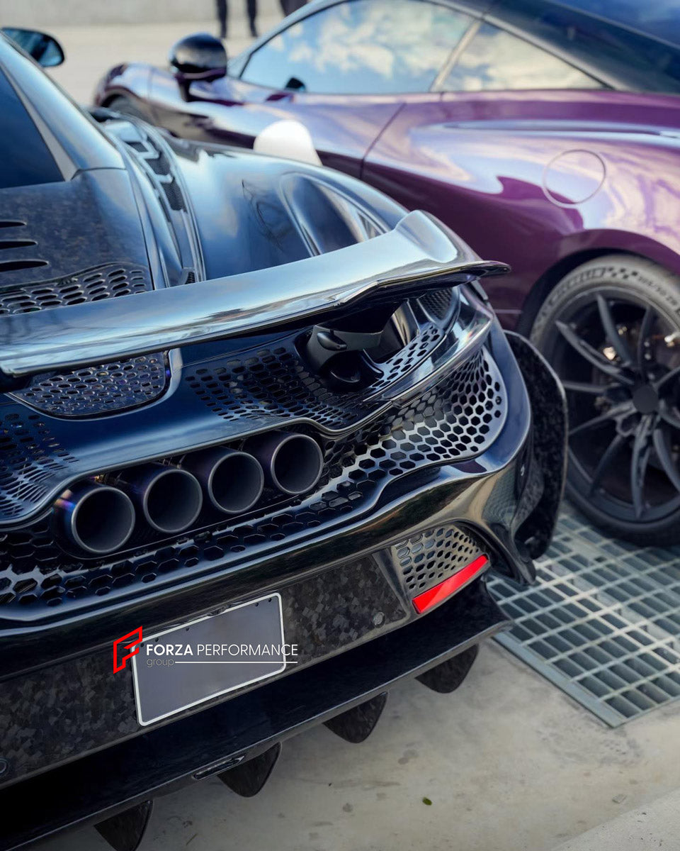 CONVERSION DRY CARBON BODY KIT for MCLAREN 720S COUPE 2017 - 2023 UPGRADE to 765LT 2020 - 2023

Set includes:
Front Lip
Front Bumper Assembly
Headlight Inserts
Front Fenders
Side Skirts
Rear Spoiler
Rear Spoiler Wing
Engine Cover
Rear Diffuser
Exhaust System

Material: Dry Carbon

NOTE: Professional installation is required.