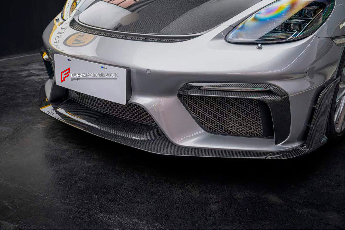 CONVERSION DRY CARBON BODY KIT for PORSCHE 718 982 CAYMAN BOXSTER 2016 - 2025 UPGRADE to GT4 RS 2016 - 2025 FORZA PERFORMANCE custom fit GT4 RS

Set includes:
Front Lip
Front Bumper Assembly
Front Grille
Side Mirror Covers
Rear Spoiler
Rear Diffuser
Exhaust Tips

Material: Dry Carbon, Plastic

NOTE: Professional installation is required.