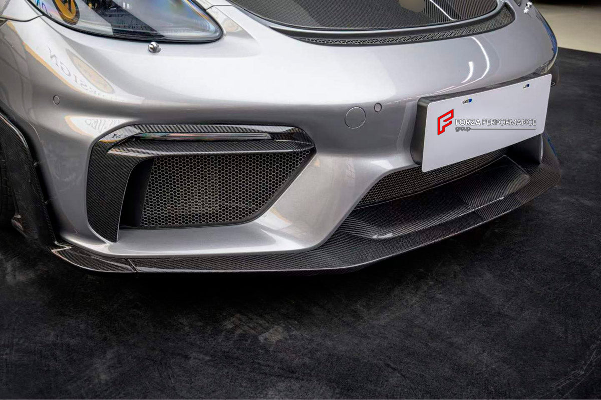 CONVERSION DRY CARBON BODY KIT for PORSCHE 718 982 CAYMAN BOXSTER 2016 - 2025 UPGRADE to GT4 RS 2016 - 2025 FORZA PERFORMANCE custom fit GT4 RS

Set includes:
Front Lip
Front Bumper Assembly
Front Grille
Side Mirror Covers
Rear Spoiler
Rear Diffuser
Exhaust Tips

Material: Dry Carbon, Plastic

NOTE: Professional installation is required.