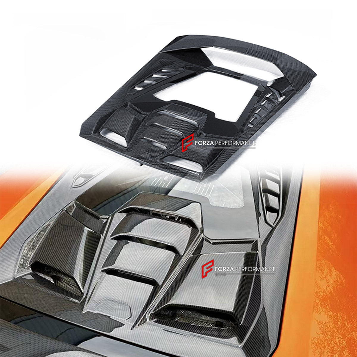CONVERSION DRY CARBON ENGINE COVER for LAMBORGHINI HURACAN LP580 LP610 2014 - 2019 UPGRADE to HURACAN TECNICA 2022 - 2024 FORZA PERFORMANCE custom fit OEM Style

Set includes:
Engine Cover

Material: Dry Carbon

NOTE: Professional installation is required.