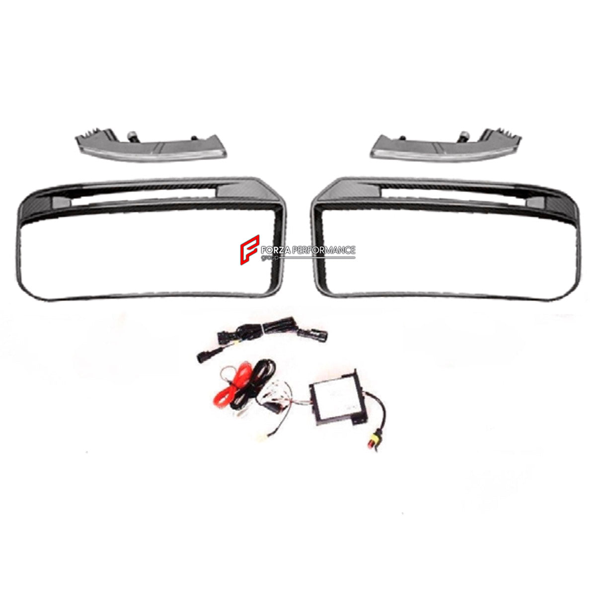 CONVERSION DRY CARBON FOG LIGHT COVERS for MERCEDES-BENZ G-CLASS W463 2008 - 2018 UPGRADE to G-CLASS W464 2019 - 2024

Set includes:
Front Bumper Fog Light Covers

Material: Dry Carbon

NOTE: Professional installation is required.