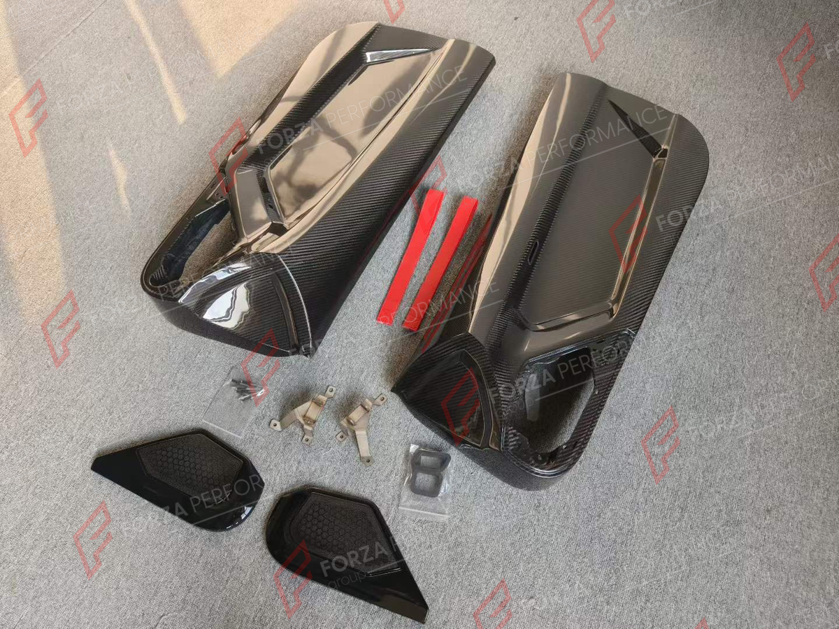 CONVERSION DRY CARBON INTERIOR DOOR PANELS for LAMBORGHINI AVENTADOR LP700 LP720 2011 - 2016 UPGRADE to SVJ 2018 - 2022 FORZA PERFORMANCE custom fit SVJ Style

Set includes:
Interior Door Panels

Material: Dry Carbon

NOTE: Professional installation is required.