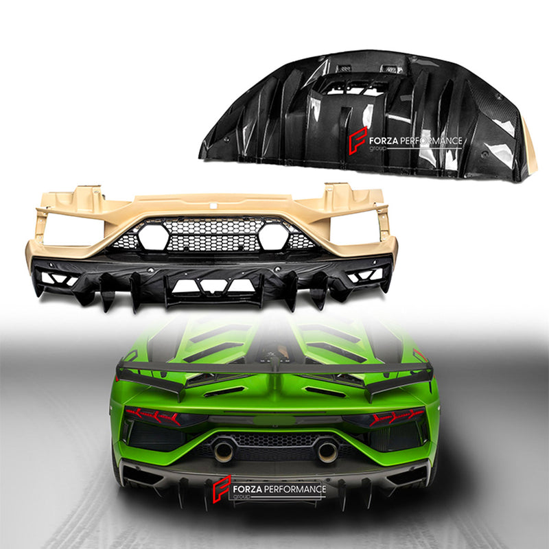 CONVERSION DRY CARBON REAR BUMPER ASSEMBLY for LAMBORGHINI AVENTADOR LP700 LP720 LP750 2011 - 2017 UPGRADE to AVENTADOR SVJ 2018 - 2022