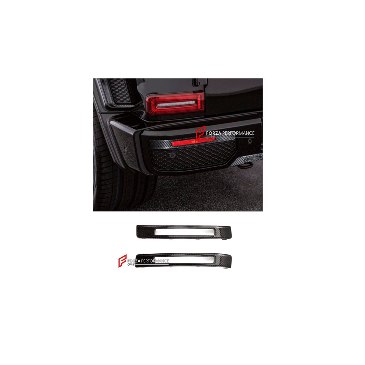 CONVERSION DRY CARBON REAR BUMPER TRIMS for MERCEDES-BENZ G-CLASS W463 2008 - 2018 UPGRADE to G-CLASS W464 2019 - 2024

Set includes:
Rear Bumper Trims

Material: Dry Carbon

NOTE: Professional installation is required.