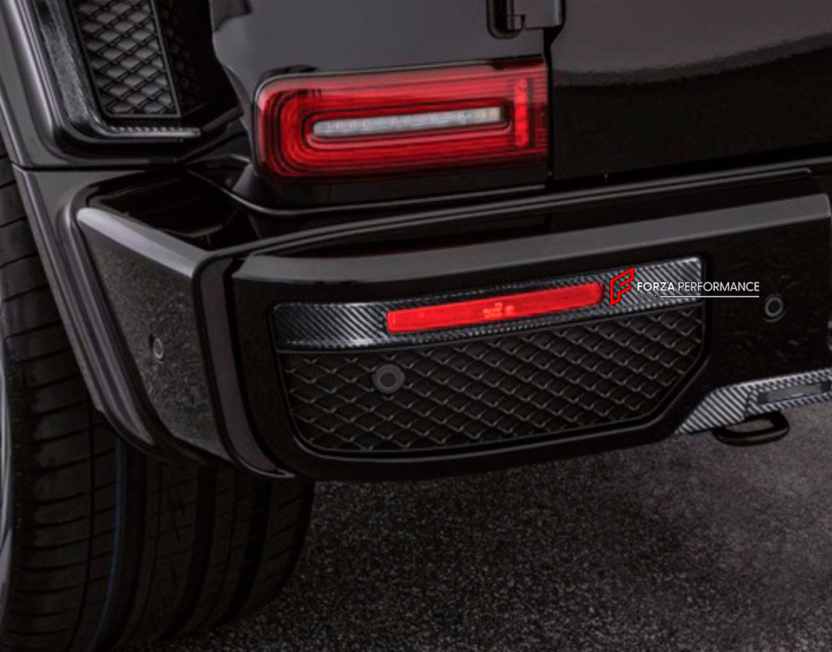 CONVERSION DRY CARBON REAR BUMPER TRIMS for MERCEDES-BENZ G-CLASS W463 2008 - 2018 UPGRADE to G-CLASS W464 2019 - 2024

Set includes:
Rear Bumper Trims

Material: Dry Carbon

NOTE: Professional installation is required.
