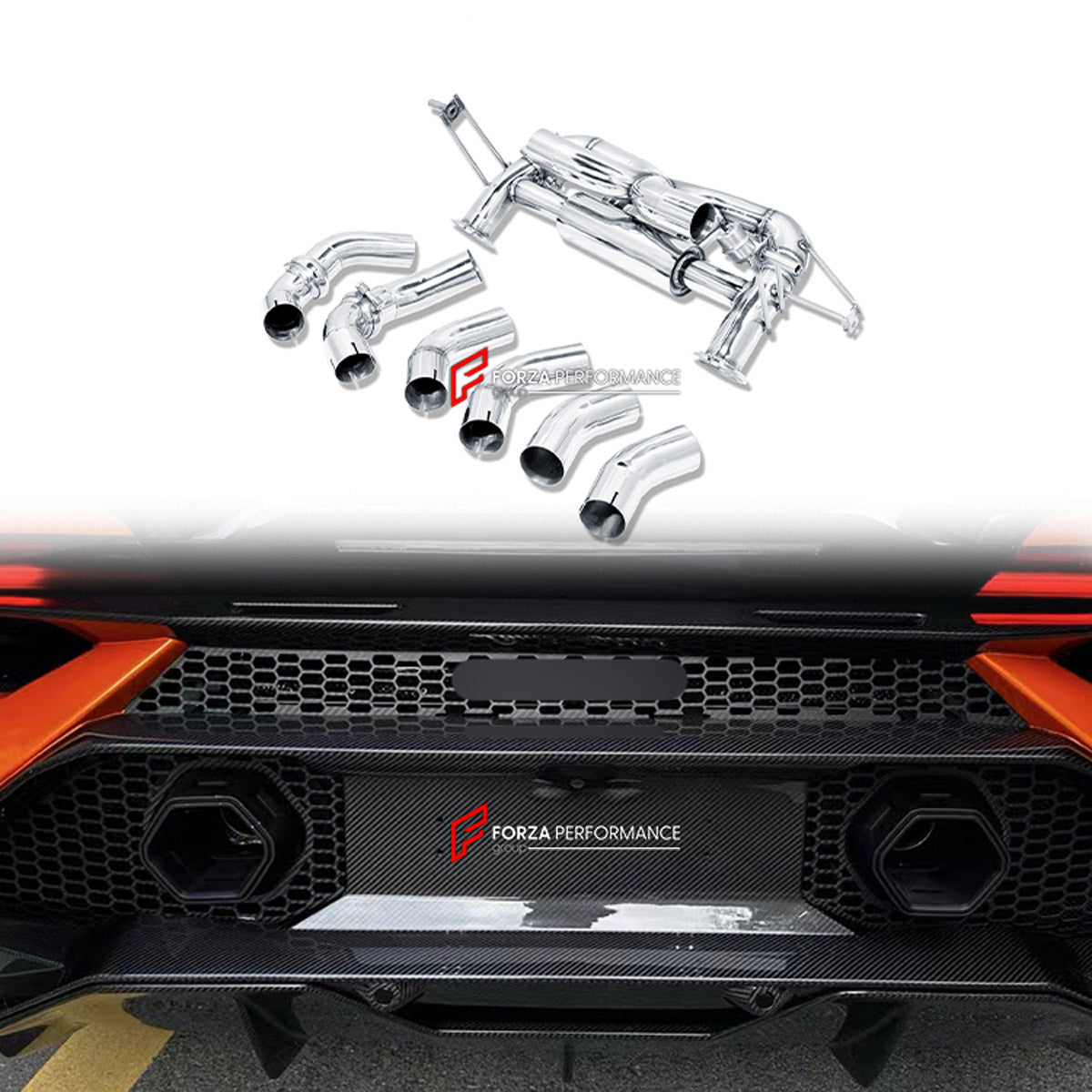 CONVERSION EXHAUST SYSTEM for LAMBORGHINI HURACAN LP580 LP610 2014 - 2019 UPGRADE to HURACAN TECNICA 2022 - 2024

Set includes:

Mid Pipe
Valved Bypass Muffler
Exhaust Tips
Electronic Remote Valve Control
Material: Dry Carbon

Production time: 10–15 days