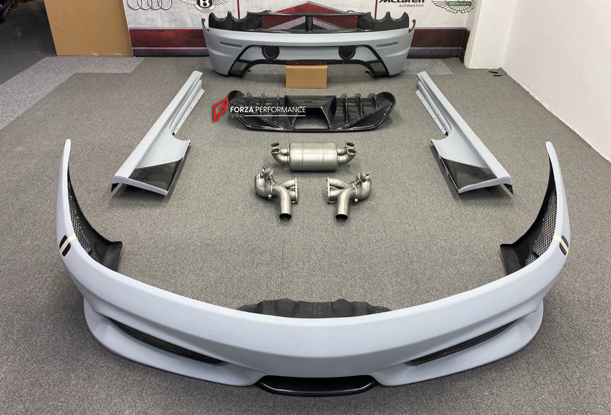 CONVERSION FERRARI F430 TO SCUDERIA BODY KIT

Set includes:
Front Bumper Assembly (2 options)
Side Skirts
Rear Bumper Assembly
Rear diffuser

NOTE: Professional installation is required.

CONTACT US FOR PRICING
