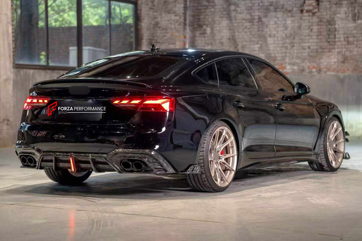 CONVERSION FORGED CARBON BODY KIT for AUDI S5 B9.5 F5 FACELIFT 2020 - 2025 UPGRADE to RS5 B9.5 F5 FACELIFT 2020 - 2025 FORZA PERFORMANCE custom fit RS5 Style

Set includes:
Front Lip
Front Bumper Assembly
Front Bumper Canards
Rear Bumper Fins
Rear Diffuser

Material: Forged Carbon

NOTE: Professional installation is required.