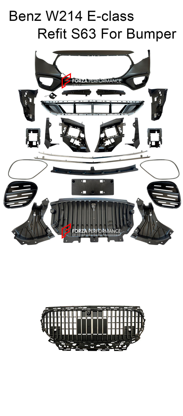 CONVERSION FRONT BUMPER and GRILLE for MERCEDES BENZ E CLASS W214 2023+ UPGRADE to S CLASS AMG W223 S63

Set includes:

Front Bumper
Front Grille


Each part of this kit can be sent separately. Please contact us if you need a specific part.

Material: Plastic

NOTE:&nbsp;Professional installation is required

Payment ►
Visa

Mastercard

PayPal with a credit card (add 4.4% at checkout)
Payoneer
Cryptocurrency
Shipment ►
By express DHL/UPS/TNT/FedEx
To the local international airport
Special line by air
Speci