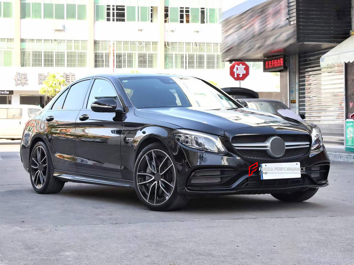 CONVERSION FRONT BUMPER ASSEMBLY AND FENDERS for MERCEDES-BENZ C-CLASS W205 2014 - 2022 UPGRADE to C63 AMG W205 2015 - 2023 FORZA PERFORMANCE custom fit AN Style

Set includes:
Front Bumper Assembly
Front Fenders

Material: Plastic

NOTE: Professional installation is required.
