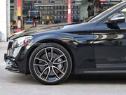 CONVERSION FRONT BUMPER ASSEMBLY AND FENDERS for MERCEDES-BENZ C-CLASS W205 2014 - 2022 UPGRADE to C63 AMG W205 2015 - 2023 FORZA PERFORMANCE custom fit AN Style

Set includes:
Front Bumper Assembly
Front Fenders

Material: Plastic

NOTE: Professional installation is required.