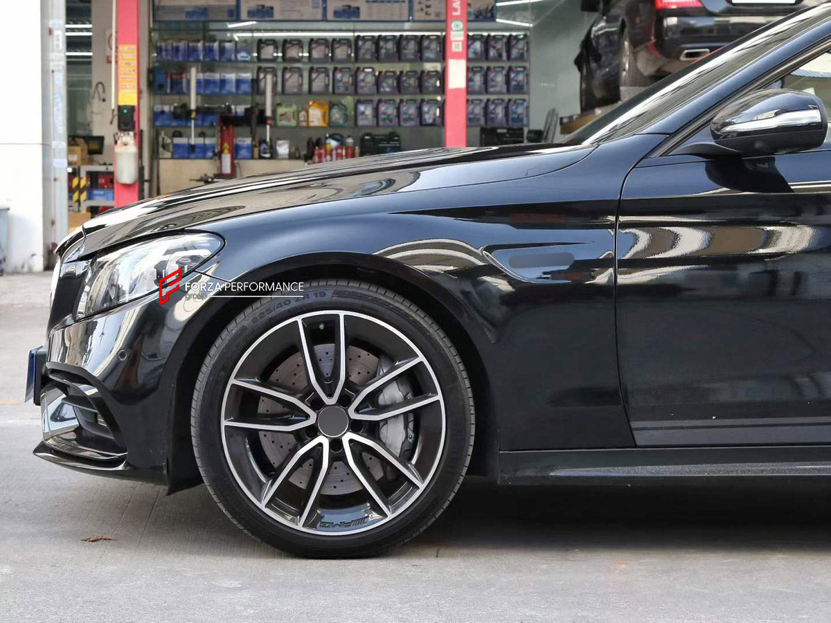 CONVERSION FRONT BUMPER ASSEMBLY AND FENDERS for MERCEDES-BENZ C-CLASS W205 2014 - 2022 UPGRADE to C63 AMG W205 2015 - 2023 FORZA PERFORMANCE custom fit AN Style

Set includes:
Front Bumper Assembly
Front Fenders

Material: Plastic

NOTE: Professional installation is required.