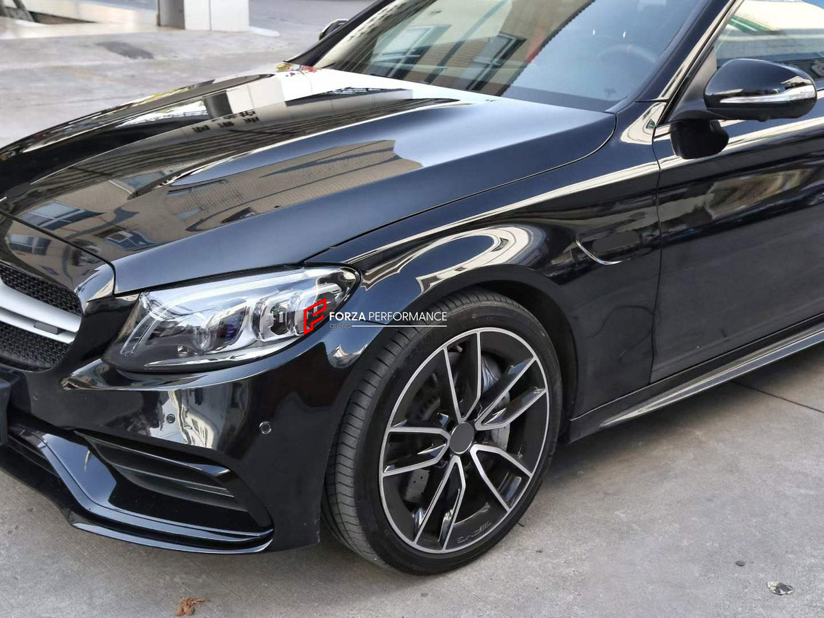 CONVERSION FRONT BUMPER ASSEMBLY AND FENDERS for MERCEDES-BENZ C-CLASS W205 2014 - 2022 UPGRADE to C63 AMG W205 2015 - 2023 FORZA PERFORMANCE custom fit AN Style

Set includes:
Front Bumper Assembly
Front Fenders

Material: Plastic

NOTE: Professional installation is required.