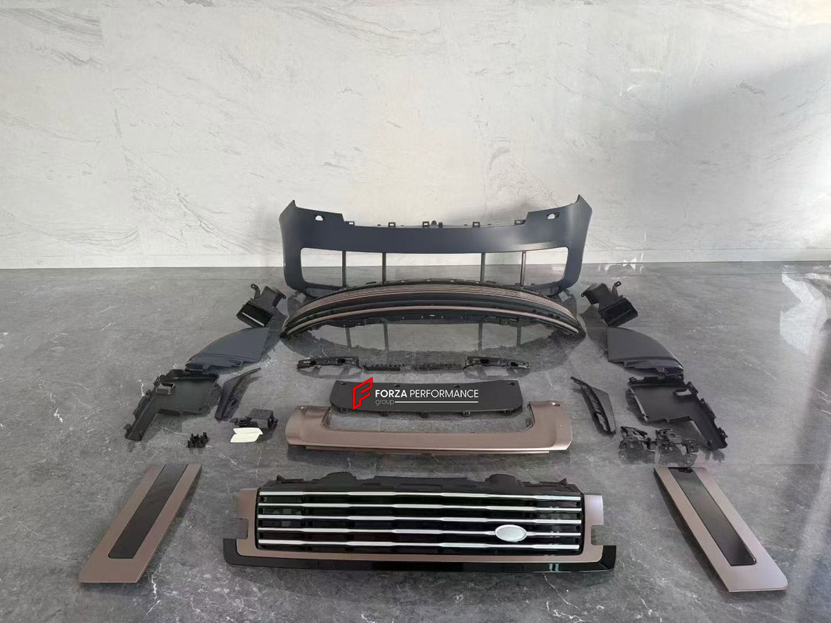 CONVERSION FRONT BUMPER ASSEMBLY for LAND ROVER RANGE ROVER L460 2021+ UPGRADE to SV L460 2022+

Set includes:
Front Bumper Assembly
Front Grille

Material: Plastic

NOTE: Professional installation is required.
