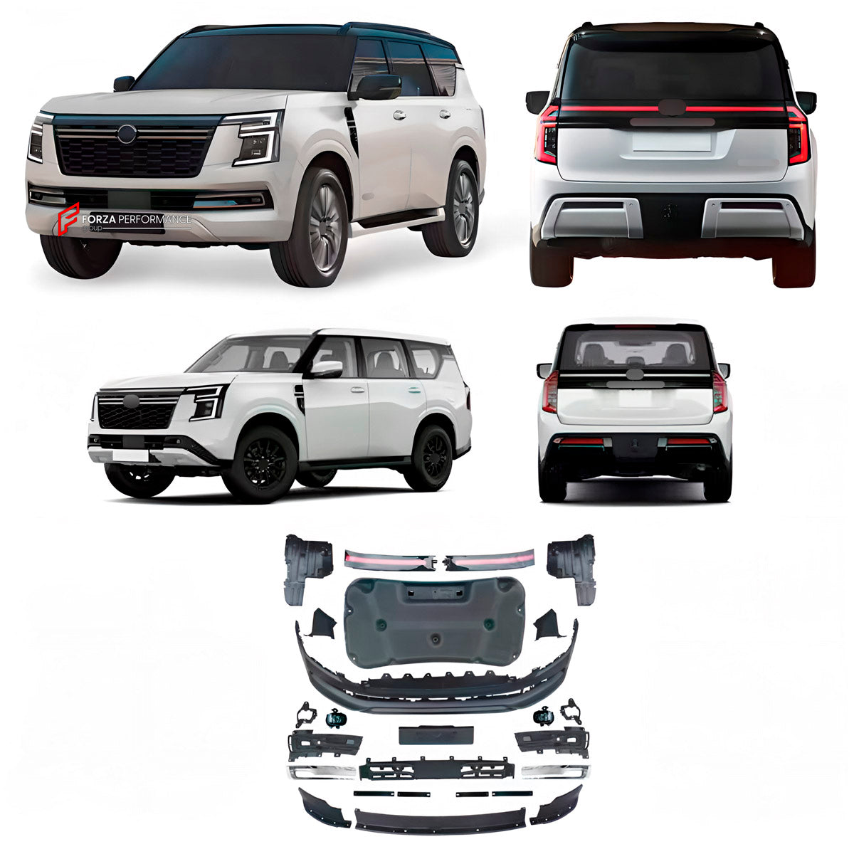 CONVERSION UPGRADE FACELIFT OLD TO NEW BODY KIT for Nissan Patrol Y63 XE 2024+ to Patrol Y63 SE 2024+
Set includes:

Front Bumper Assembly
Material: Plastic

NOTE: Professional installation is required.