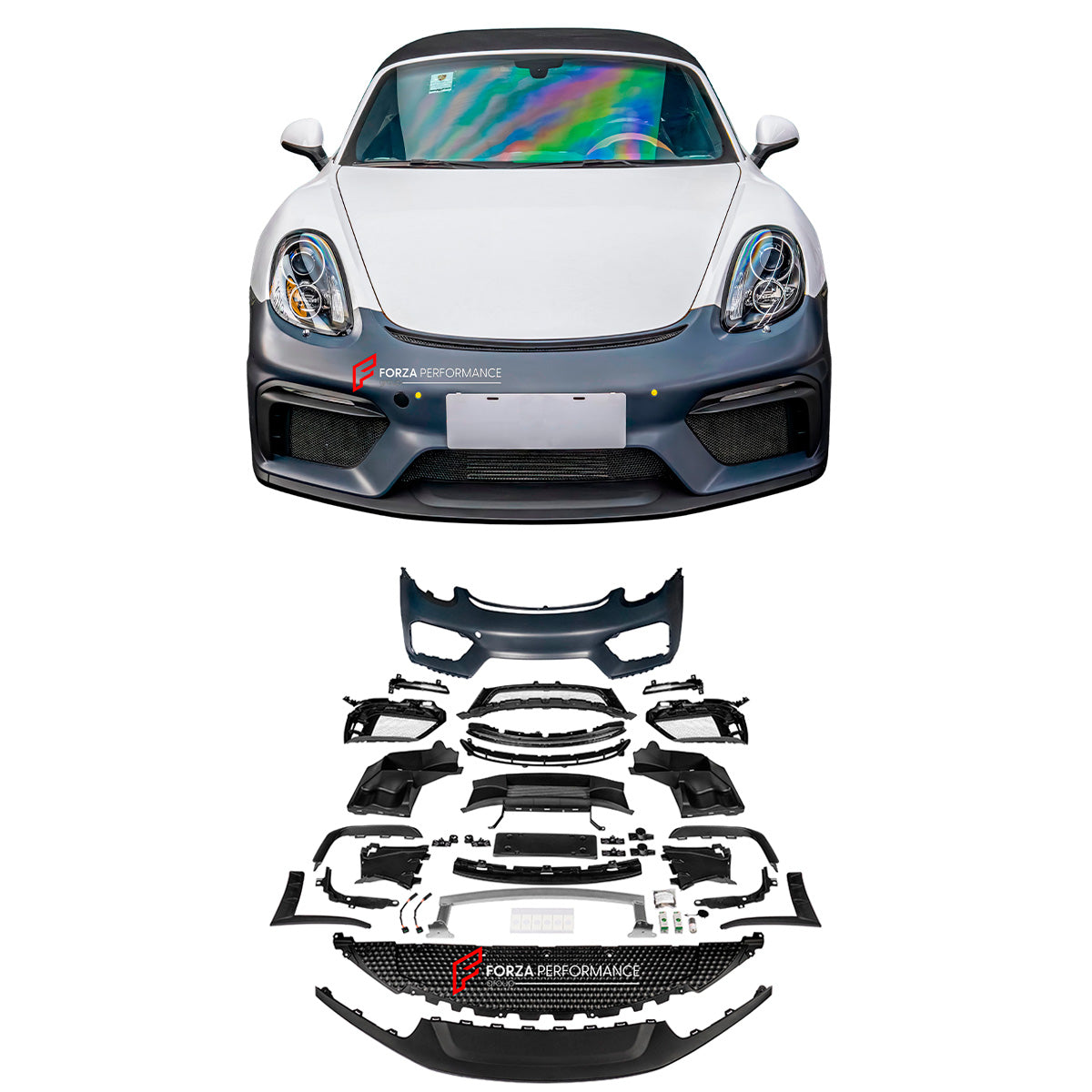CONVERSION FRONT BUMPER ASSEMBLY for PORSCHE CAYMAN BOXSTER 981 2012 - 2016 upgrade to 718 BOXSTER CAYMAN 982 GT4 2020 - 2023

Set includes:

Front Bumper Assembly


Material: Plastic

Note: Professional installation is required