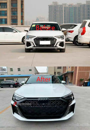 CONVERSION FRONT BUMPER KIT for AUDI A3 8Y 2020 - 2024 upgrade to RS3 8Y FACELIFT 2024+

Set includes:

Front Bumper Assembly
Front Grille Frame
Front Grille

Material: Plastic

NOTE: Professional installation is required