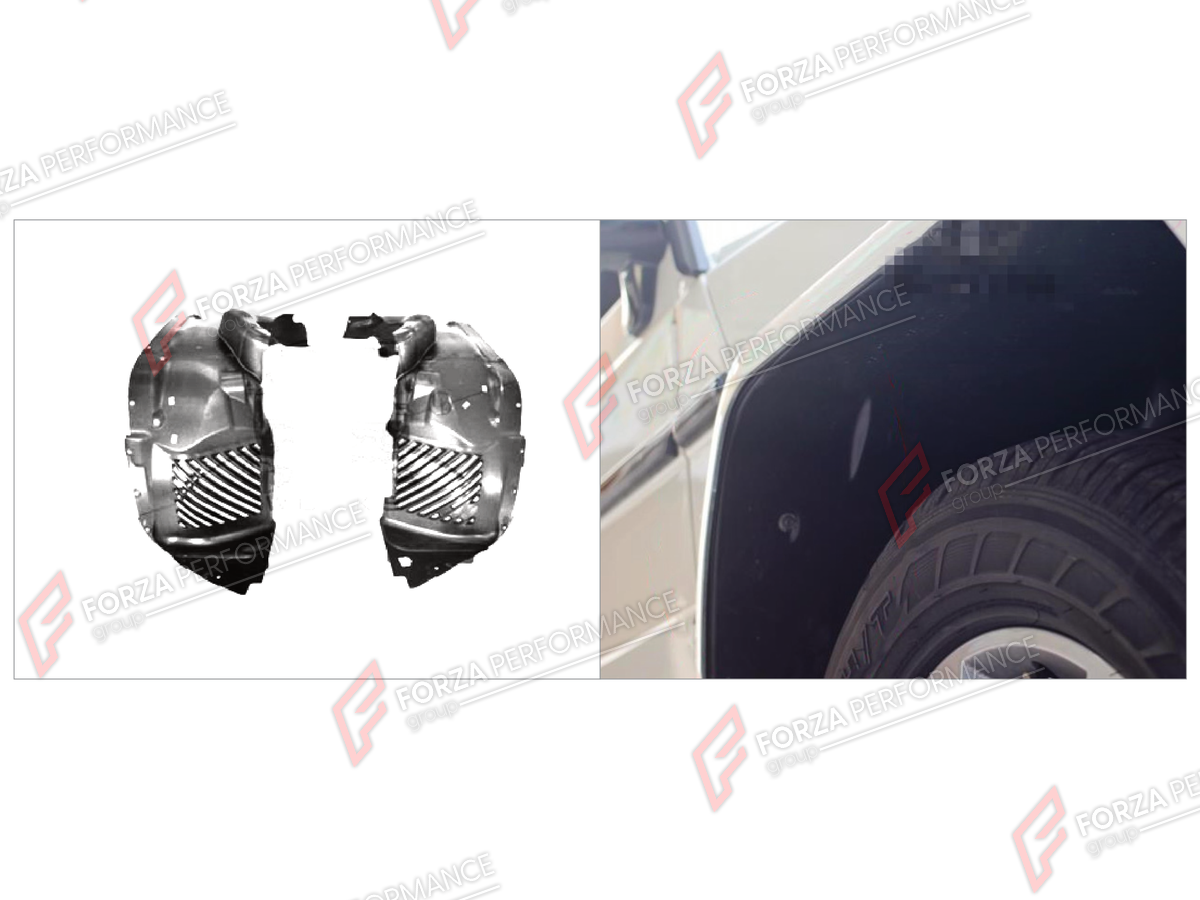 CONVERSION FRONT INNER FENDER LINERS for MERCEDES-BENZ G-CLASS W464 G500 2019 - 2024 UPGRADE to G-CLASS W464 G63 2019 - 2024

Set includes:
Front Inner Fender Liners

Material: Plastic

NOTE: Professional installation is required.