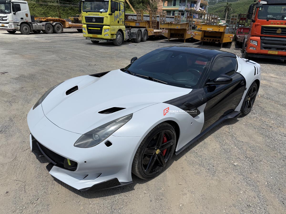 BODY KIT for FERRARI F12 TDR
Set includes:

Front Lip
Front Bumper
Front Air Vent Cover
Front Fenders
Hood/Bonnet
Side Skirts
Rear Diffuser
NOTE: Professional installation is required