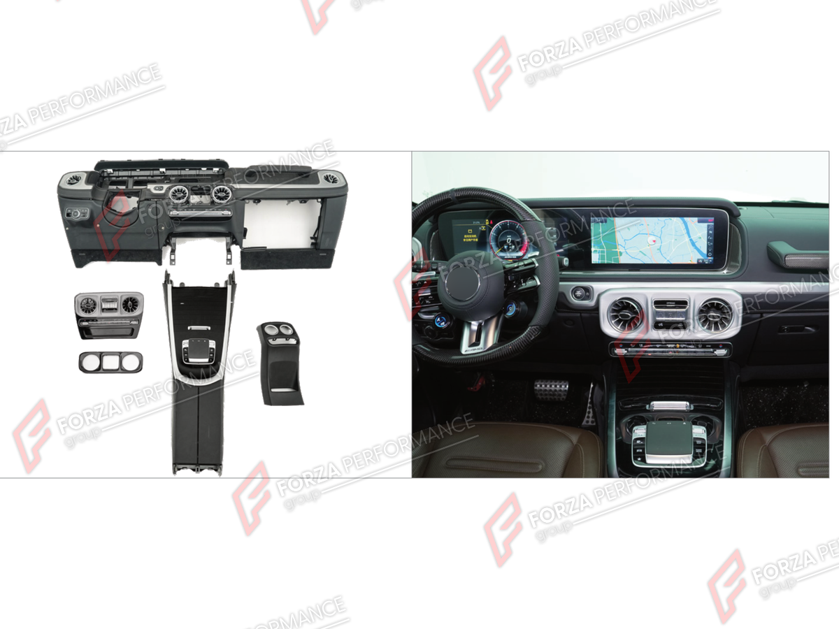 CONVERSION INTERIOR KIT for MERCEDES-BENZ G-CLASS W464 G63 G350 G350D G400D G500 G550 2019 - 2024 UPGRADE to G-CLASS W465 2025+

Set includes:
Interior Kit

Material: Plastic

NOTE: Professional installation is required.