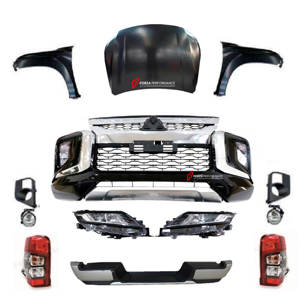 CONVERSION UPGRADE FACELIFT OLD TO NEW BODY KIT for MITSUBISHI TRITON 2 II L200 2015 - 2018 to TRITON 3 III
Set includes:

Front Bumper Assembly
Headlights
Hood Bonnet
Front Fenders
Taillights
Rear Bumper
Material: Plastic

NOTE: Professional installation is required.