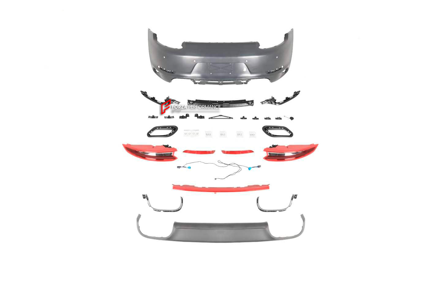 CONVERSION REAR BUMPER KIT for PORSCHE 911 991.1 CARRERA 2011 - 2017 upgrade to 991.2 CARRERA 2015 - 2020

Set includes:

Rear Tail Lights
Rear Bumper
Rear Diffuser
Exhaust Tips

Material: Plastic

NOTE: Professional installation is required.