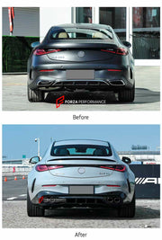 CONVERSION REAR DIFFUSER with EXHAUST TIPS for MERCEDES-BENZ CLE CLASS COUPE C236 A236 X236 2024+ UPGRADE to CLE CLASS AMG CLE 53 2024+ FACELIFT

Set includes:

Rear Diffuser
Exhaust Tips

Material:Plastic + Steel

NOTE: Professional installation is required