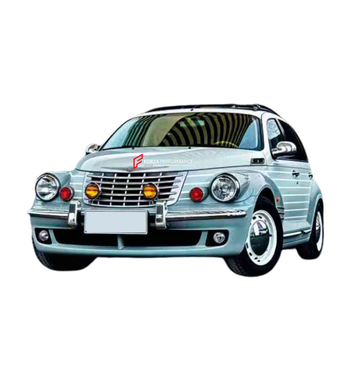 CONVERSION RETRO FRONT BUMPER for CHRYSLER PT CRUISER 2000 - 2010
Set includes:

Front Lip
Hood Bonnet
Front Bumper Assembly
Front Grille
Material: Plastic

NOTE: Professional installation is required.