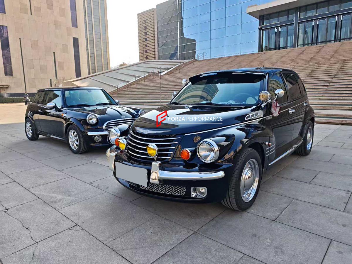 CONVERSION RETRO FRONT BUMPER for CHRYSLER PT CRUISER 2000 - 2010
Set includes:

Front Lip
Hood Bonnet
Front Bumper Assembly
Front Grille
Material: Plastic

NOTE: Professional installation is required.