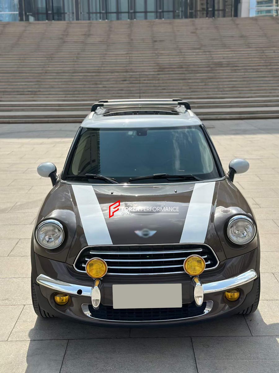 CONVERSION RETRO FRONT BUMPER for MINI COOPER R55 56 57 60 2007 - 2016
Set includes:

Front Lip
Hood Bonnet
Front Bumper Assembly
Grille Trim
Fender Flares
Material: Plastic

NOTE: Professional installation is required.