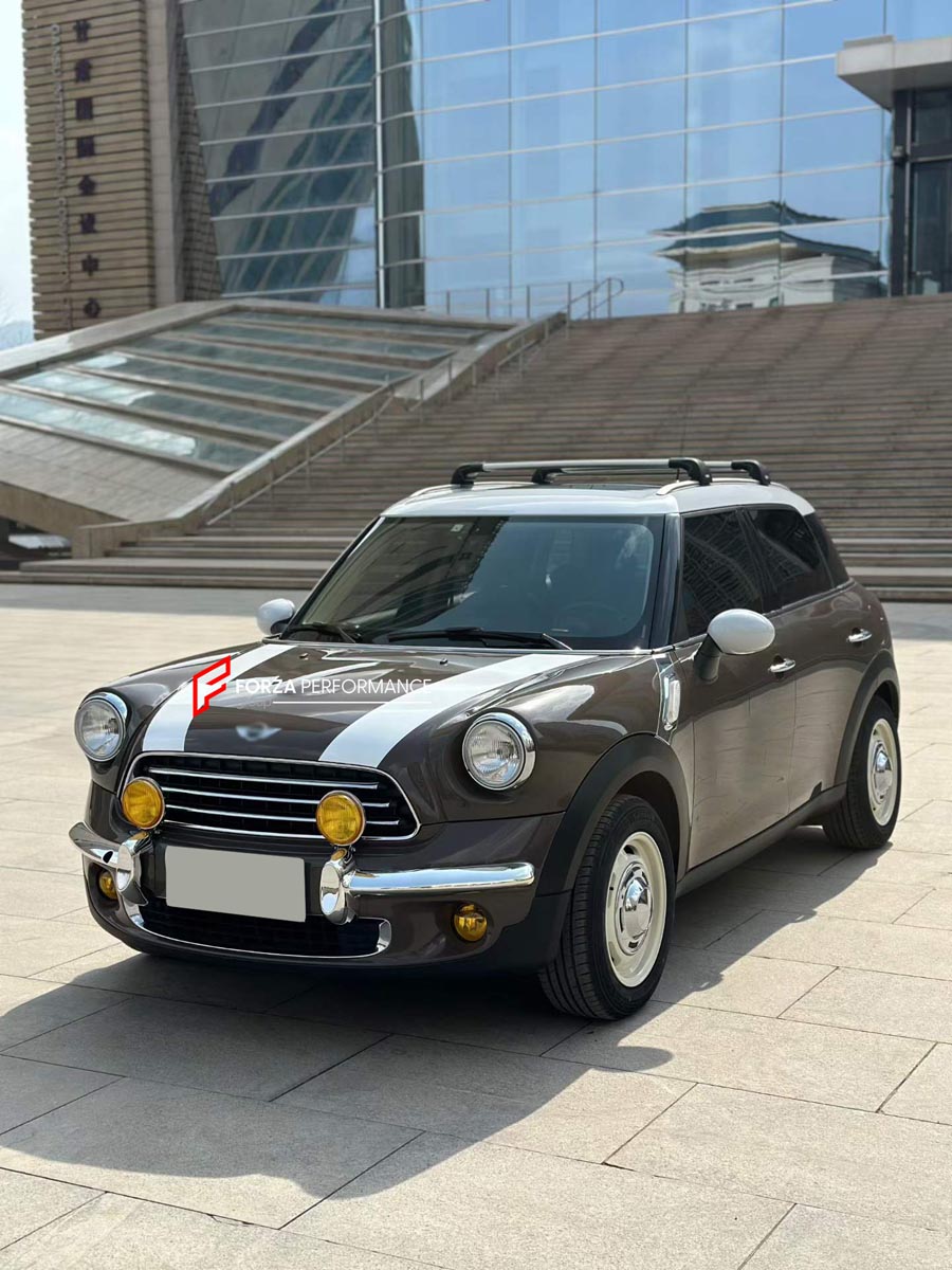 CONVERSION RETRO FRONT BUMPER for MINI COOPER R55 56 57 60 2007 - 2016
Set includes:

Front Lip
Hood Bonnet
Front Bumper Assembly
Grille Trim
Fender Flares
Material: Plastic

NOTE: Professional installation is required.