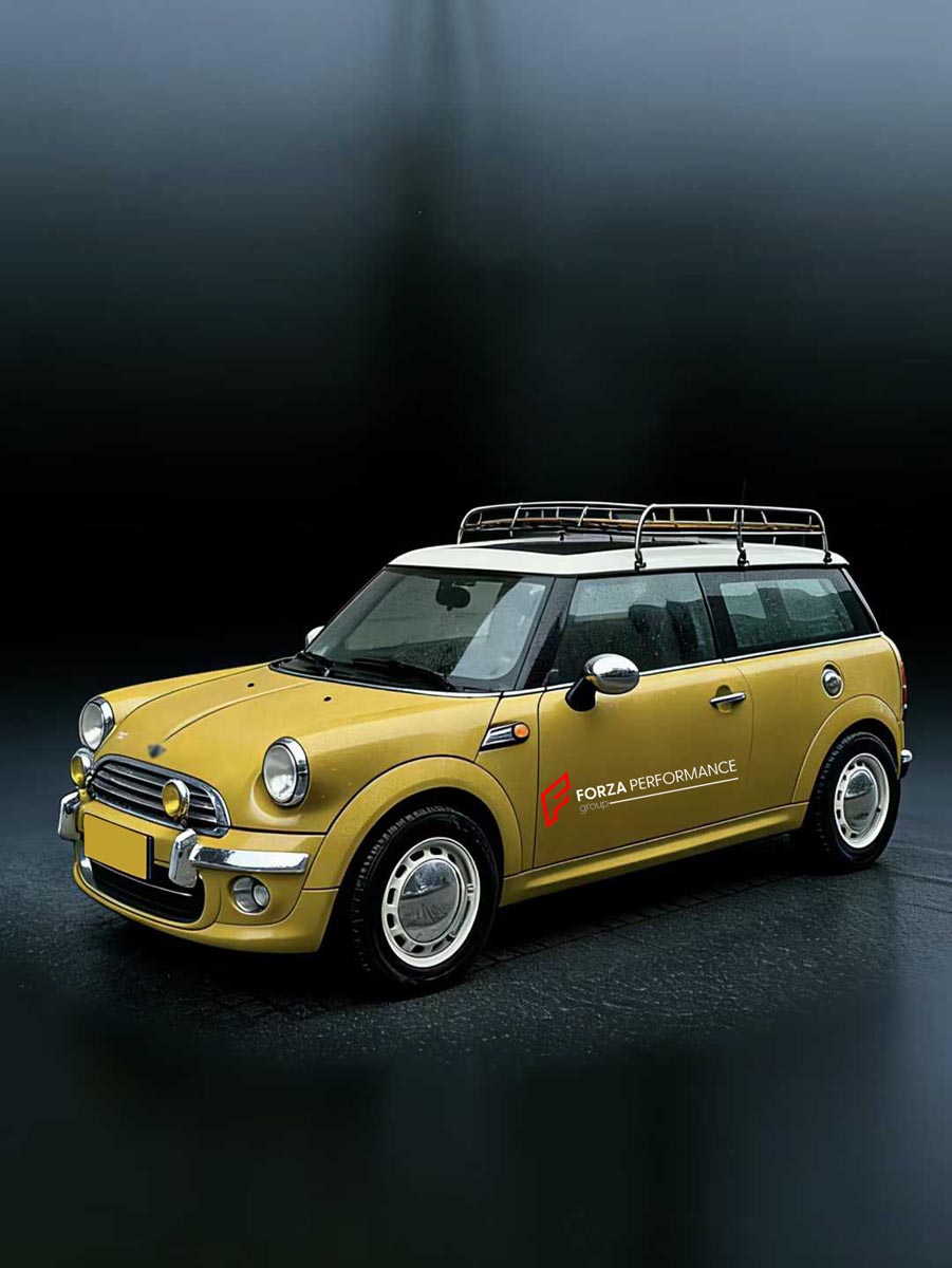 CONVERSION RETRO FRONT BUMPER for MINI COOPER R55 56 57 60 2007 - 2016
Set includes:

Front Lip
Hood Bonnet
Front Bumper Assembly
Grille Trim
Fender Flares
Material: Plastic

NOTE: Professional installation is required.