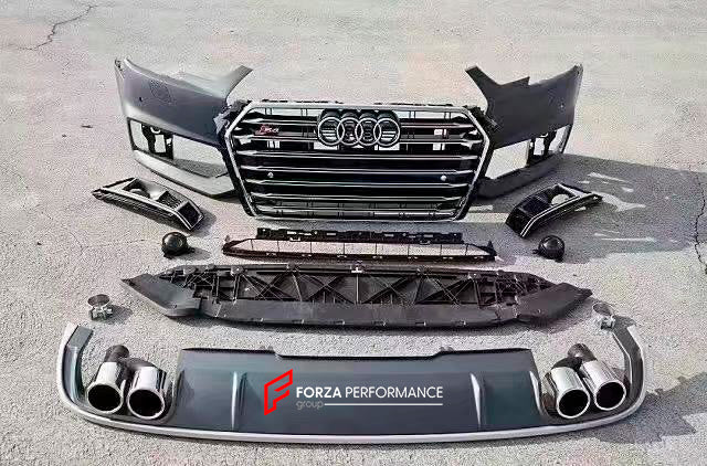 DRY CARBON BODY KIT FOR AUDI S4 B9 2016 - 2019

Set includes:

Front Bumper Assembly
Fog Lights
Grille
Rear Diffuser
Exhaust Tips

MATERIAL: Plastic

NOTE:Professional installation is required.