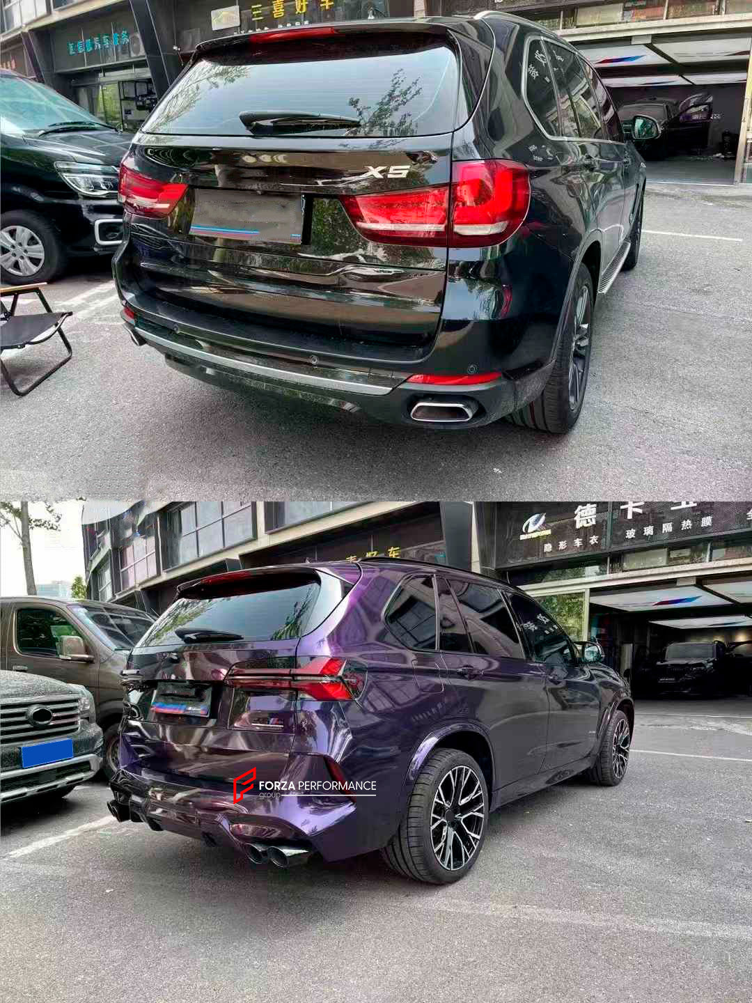 CONVERSION UPGRADE BODY KIT for BMW X5 F15 2014 - 2018 UPGRADE TO X5 G05 F95

Set includes:

Front Bumper assembly
Headlights&nbsp;
Front fenders

Side fender flares

Rear Trunk
Rear Bumper assembly
Rear tail lights

Exhaust tips

Material: Plastic + Aluminum + Stainless steel

Note: Professional installation is required