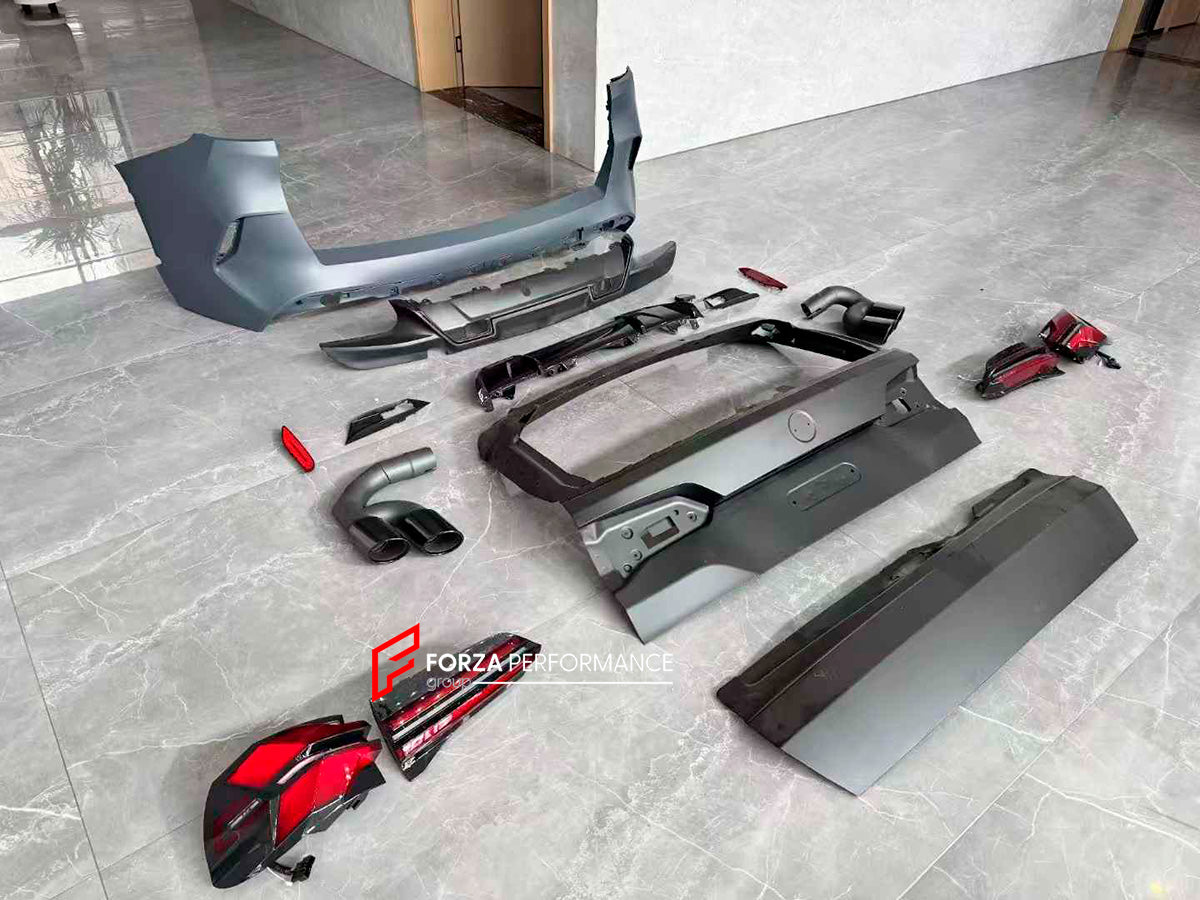 CONVERSION UPGRADE BODY KIT for BMW X5 F15 2014 - 2018 UPGRADE TO X5 G05 F95

Set includes:

Front Bumper assembly
Headlights&nbsp;
Front fenders

Side fender flares

Rear Trunk
Rear Bumper assembly
Rear tail lights

Exhaust tips

Material: Plastic + Aluminum + Stainless steel

Note: Professional installation is required